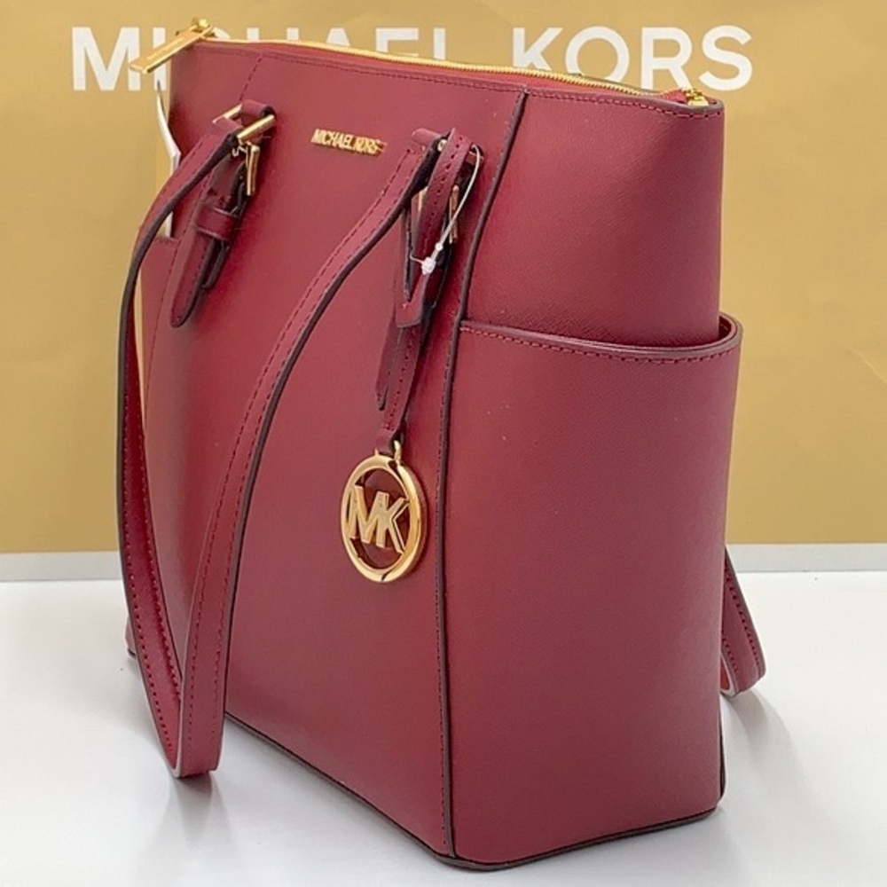 NWT MICHAEL KORS CHARLOTTE LARGE TOP ZIP TOTE BAG Dark Cherry COLOR NWT - Picture 12 of 16